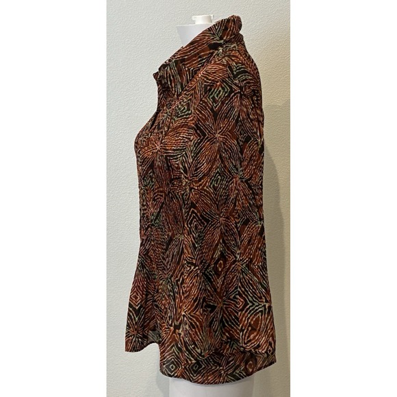 Sere Nade New York Accordion‎ Pleated Flare Sleeve Blouse Sz L Brown Geo Office - Picture 3 of 10